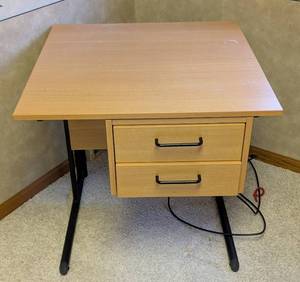 lot 98 image: LL - Desk - 2-Drawer, Light Wood Veneer