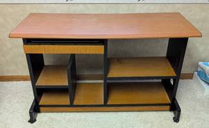 lot 99 image: LL - Wood Desk with Drawer & Shelves - Black Frame