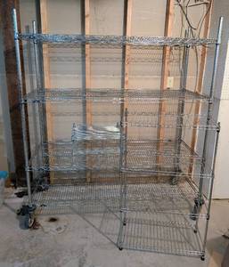 lot 367 image: LL - Chrome Wire Storage Shelves - Pair, 59 in L x 24 in D x 66 in H, on Casters