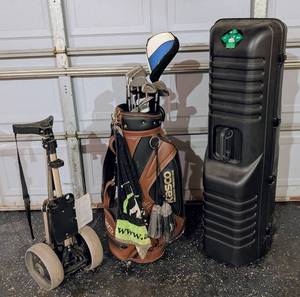 lot 388 image: G - Wilson Staff Golf Clubs in Staff Bag with Walking Cart & Hard Travel Case