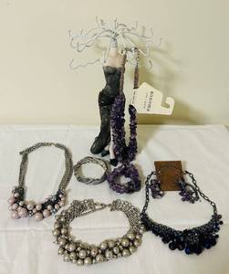 lot 129C image: K - Lucky Brand Amethyst & Pearl Jewelry Lot - Necklaces & Earrings Set