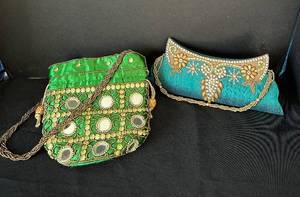 lot 135C image: B1 - Beaded Green & Teal Evening Bags - Ornate Embroidered Clutches (Lot of 2)