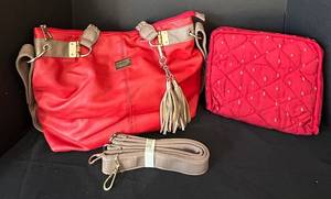 lot 140C image: B1 - Cherokee Red Tote Bag with Braided Handles Includes Quilted Pouch & Detachable Strap