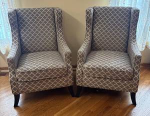 lot 8R image: LR - Pier 1 Imports Armchairs with Grey Trellis Upholstery