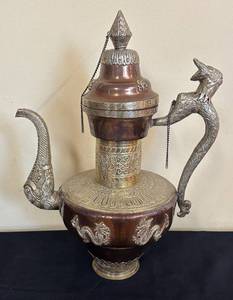lot 9R image: K - Vintage Copper & Silver Overlay Dragon Ewer