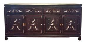lot 9RR image: DR - Vintage Asian Fish Motif Rosewood with Mother of Pearl Inlay Credenza  Sideboard  Buffet Server