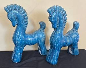 lot 10R image: LR - Two Blue Horse Decorative Sculptures