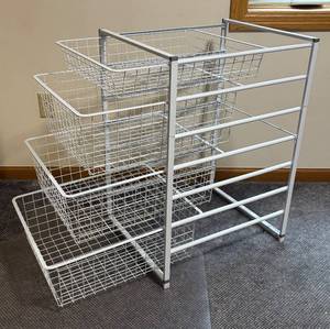 lot 71R image: BR - White Wire Basket Storage Cabinet