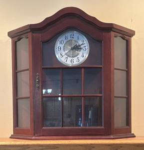 lot 114R image: LR - Masterpiece Clock Cabinet  Wood Mantel Display Case
