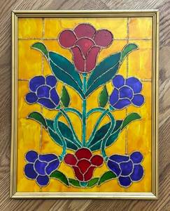 lot 166R image: LR - Stained Glass Style Framed Decor