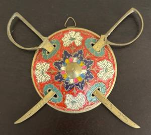 lot 168R image: K - Brass Sword Decor Round Plaque with Cloisonn Enamel