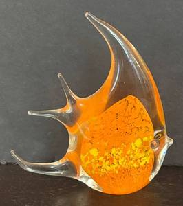 lot 176R image: K - Art Glass Fish - Orange with Yellow Mosaic Interior