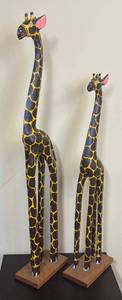 lot 185R image: LR - Two Giraffe Sculptures - Painted Wood Pair