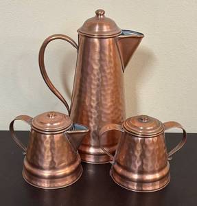 lot 225R image: LR - Gregorian Copper Teapot Set with Pot with Sugar & Creamer