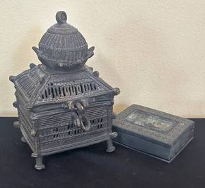 lot 236R image: K - Vintage Dhokra Trinket Box and Small Trinket Box