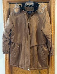 lot 244R image: LR - Hudson Place Coat - Size Large - Brown Fur Hooded Coat