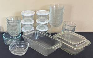 lot 245R image: K - Pyrex, Anchor Hocking & Pampered Chef Glass Bakeware Lot - Bowls & Dishes