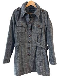 lot 246R image: I.B. Diffusion Grey Herringbone Wool Belted Coat Size 1X