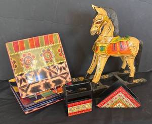 lot 255R image: LR - Rocking Horse, Napkin Holder, Tabletops Plates and More