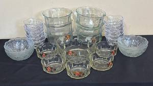 lot 320R image: Glass Bowls Collection - Clear Pressed Glass with Floral Motifs