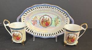 lot 347R image: K - Yamasen Gold Collection Porcelain Japan 24K Gold Plated - Petite Dish & 2 Cups