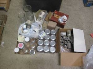 lot 34 image: Mugs, decorative glass and canning ...