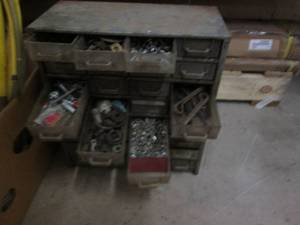 lot 92 image: Metal parts organizer filled with h...