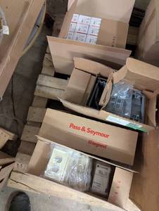 lot 128 image: Case of 25 dryer receptacles, 2 cases of outlet covers and other electrical supplies
