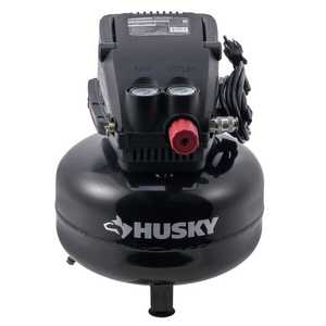 lot 20 image: Husky 3 Gal. 120 PSI Portable Electric Oil-Free Light Duty Pancake Air Compressor with Fold Down Handle and 1-Quick Coupler