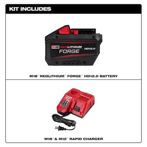 lot 76 image: Milwaukee M18 18-Volt Lithium-Ion REDLITHIUM FORGE Starter Kit with 12. 0Ah Battery and Charger