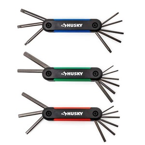lot 133 image: Husky Folding Hex Key Set (9-Piece SAE, 8-Piece MM, 8-Piece Torx)