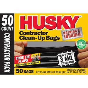 lot 168 image: Husky 42 Gal. Heavy-Duty Contractor Clean-Up Bags with 20% PCR (50-Count)
