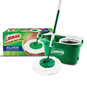 lot 179 image: Libman Tornado Spin Mop with Bucket Cleaning System, Microfiber Spin Mop Head, Machine Washable, 14-in. Width