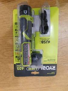 lot 140 image: RYOBI USB Lithium Cordless Pivoting 625 Lumens Rechargeable Head Flashlight Kit with 2.0 Ah Battery and Charging Cable