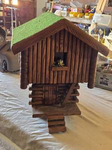 lot 20 image: Handcrafted Wooden Cabin Birdhouse - Norwegian Stabbur Style