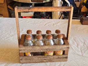 lot 26 image: Best Aid Vintage Drink Bottles in Wooden Carrier