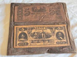 lot 31 image: Wooden Texas and Louisiana Banknotes