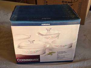 lot 41 image: CorningWare Trio Set Rosemarie Casserole Dishes - New in Box