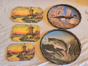 lot 51 image: Vintage Tin Wall Art and Trays with Scenic and Wildlife Designs