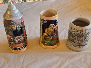 lot 61 image: German Beer Steins and Mug Collection including Salzburg Mug, Decorative Steins, and Accessories