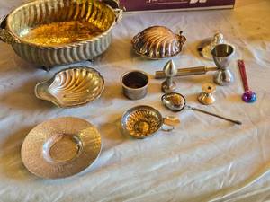 lot 99 image: Silver and Metal Kitchenware Collection including Large Serving Bowl, Shell Dish, and Accessories