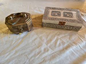 lot 103 image: Metal Boxes including Brass Octagonal Box and Decorative Elephant Box