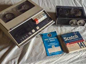 lot 177 image: RCA Solid State Portable Tape Recorder and Vintage Reel-to-Reel Player with Scotch Recording Tape