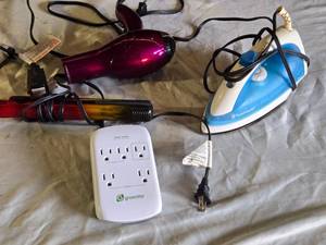 lot 184 image: Hair Dryer, Iron, and Power Strip Bundle