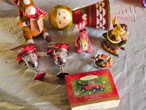 lot 244 image: Lot of Christmas Ornaments Including Hallmark Jeep Wrangler Sport 4.0 L and Various Decor