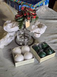 lot 248 image: Danish Iron Candle Holder with Boxed Ball Candles