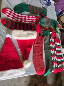 lot 254 image: Christmas hats and stockings including festive designs and patterns