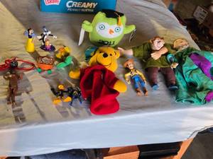 lot 281 image: Lot of Toys and Action Figures Including Disney Characters and Plush Toys