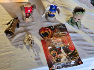 lot 284 image: Power Rangers Mystic Cycle Blasters, Groot Planter, and Action Figures Lot including Robot Toys and Collectibles
