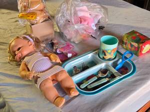 lot 287 image: Vintage Toys and Childrens Items including Little Mermaid Set, Dolls, and Plush Bear